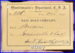 Signed Civil War Confederate-issued railroad quartermaster's pass Signed Civil War Confederate-issued railroad quartermaster's pass