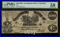 T-13 $100 1861 Confederate Currency CSA Civil War Graded PMG 58