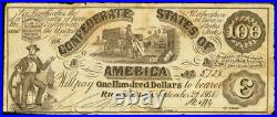T-13 $100 1861 Confederate States Civil War Obsolete Banknote Currency, PMG VF25