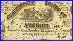 T-13 $100 1861 Confederate States Civil War Obsolete Banknote Currency, PMG VF25