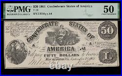 T-14 $50 1861 Confederate Currency CSA Civil War Graded PMG 50 AU