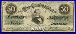 T-16 $50 1861 Confederate States Civil War Obsolete Banknote Currency, PMG VF20