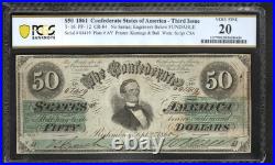 T-16 $50 1861 Confederate States Currency Civil War Banknote PCGS 20 VF AK4