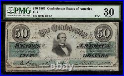 T-16 / PF-3 $50 1861 Confederate Currency CSA Civil War Graded PMG 30