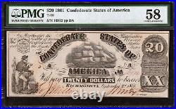 T-18 1861 $100 Confederate Currency Pmg 58 CIVIL War Bill 16972
