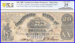 T-18 1861 $20 Confederate States Of America Note Pf-7 Cr-107 Pcgs Vf25 CIVIL War