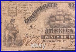 T-18 $20 1861 Confederate States Civil War Obsolete Banknote Currency, PCGS F15