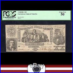 T-20 1861 $20 CONFEDERATE STATES Paper Money Civil War CSA Note PCGS 50 51357