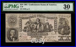 T-20 $20 1861 Confederate Currency CSA Civil War Graded PMG 30