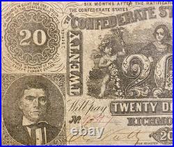T-20 $20 1861 Confederate States Banknote Civil War Confederacy Money, PMG VF 20