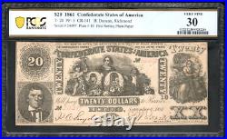 T-20 CSA PF 14 $20 1861 Confederate Currency Civil War PCGS 30 VERY FINE (Q2)