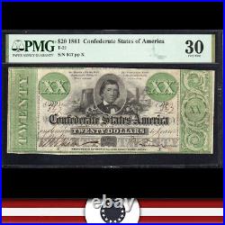 T-21 1861 $20 Confederate Currency CIVIL War Note Pmg 30 547