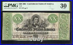 T-21 1861 $20 Confederate Currency CIVIL War Note Pmg 30 547