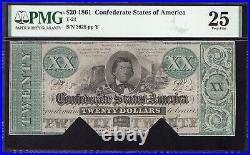 T-21 1861 $20 Confederate Currency Pmg 25 CIVIL War Note 3828