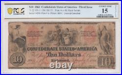 T-22 $10 1861 Confederate States Banknote Civil War Confederacy Money PCGS RARE