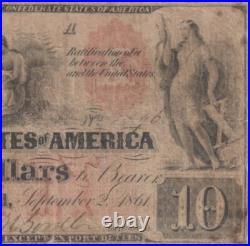 T-22 $10 1861 Confederate States Banknote Civil War Confederacy Money PCGS RARE