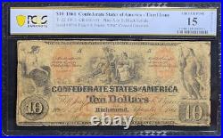 T-22 $10 1861 Confederate States Banknote Civil War Confederacy Money PCGS RARE
