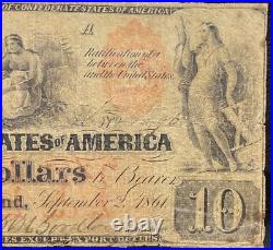 T-22 $10 1861 Confederate States Banknote Civil War Confederacy Money PCGS RARE