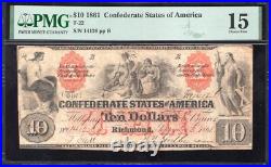 T-22 1861 $10 Confederate Currency Indian Family Pmg 15 CIVIL War Bill 14126