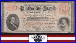 T-24 1861 $10 Confederate Currency CIVIL War Bill 43060