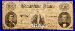 T-25 $10 1861 Confederate States Civil War Obsolete Banknote Currency, PMG VF20