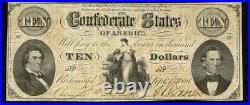 T-25 $10 1861 Confederate States Civil War Obsolete Banknote Currency, PMG VF25