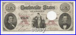 T-26 $10 1861 Confederate States Civil War Obsolete Banknote Currency, PMG VF25