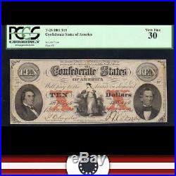 T-26 1861 $10 Confederate Currency Pcgs 30 CIVIL War Money 37646