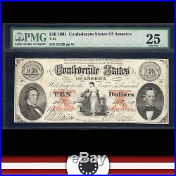 T-26 1861 $10 Confederate Currency Pmg 25 CIVIL War Money 94729