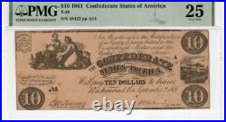 T-28 $10 1861 Confederate States Banknote Civil War Confederacy Money, PMG VF 25