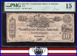 T-29 1861 $10 Confederate Currency CIVIL War Bill Pmg 15 4591