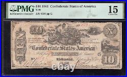 T-29 1861 $10 Confederate Currency CIVIL War Bill Pmg 15 4591