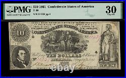 T-30 $10 1861 Confederate Currency CSA Civil War Graded PMG 30