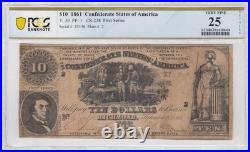 T-30 $10 1861 Confederate States Civil War Obsolete Banknote Currency, PCGS VF25