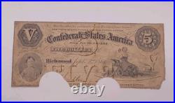 T-32 1861 $5 CSA Confederate States Of America Currency Note Civil War T-32 1861 $5 CSA Confederate States Of America Currency Note Civil War
