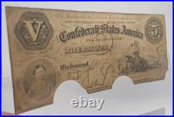 T-32 1861 $5 CSA Confederate States Of America Currency Note Civil War
