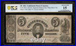 T-34 $5 1861 Confederate States Currency Civil War Banknote, PCGS 15 (AA7) T-34 $5 1861 Confederate States Currency Civil War Banknote, PCGS 15 (AA7)