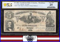 T-37 1861 $5 Confederate Currency Pcgs 25 CIVIL War Five Dollar Bill 15281