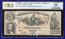 T-37 1861 $5 Confederate Currency Pcgs 25 CIVIL War Five Dollar Bill 15281