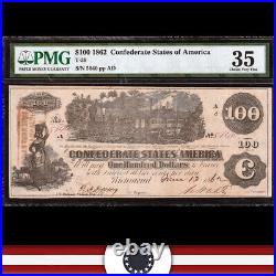 T-39 1862 $100 Confederate CIVIL War Train Note Pmg 35 5640