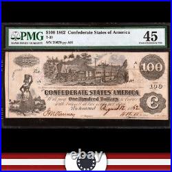 T-39 1862 $100 Confederate CIVIL War Train Note Pmg 45 29679
