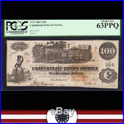 T-39 1862 $100 Confederate Currency PCGS 63 PPQ CIVIL WAR MONEY 24137