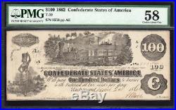 T-39 1862 $100 Confederate Currency PMG 58 comment CIVIL WAR MONEY 8558