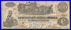T-39 1862 $100 Confederate Currency Train Note CIVIL War Bill 25252
