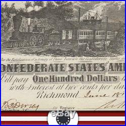 T-39 1862 $100 Confederate Currency Train Note CIVIL War Bill 9275
