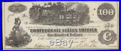 T-39 1862 $100 Confederate Currency Train Note CIVIL War Bill 9275