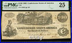 T-39 1862 $100 Confederate States SAN ANTONIO TX Civil War Banknote Currency PMG