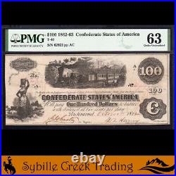 T-40 1862 $100 CONFEDERATE CURRENCY CIVIL WAR BILL PMG 63 comment 62922