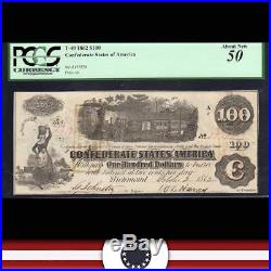 T-40 1862 $100 CONFEDERATE CURRENCY PCGS 50 comment CIVIL WAR 59358