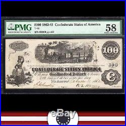 T-40 1862 $100 CONFEDERATE STATES Paper Money PMG 58 Civil War Currency 60889